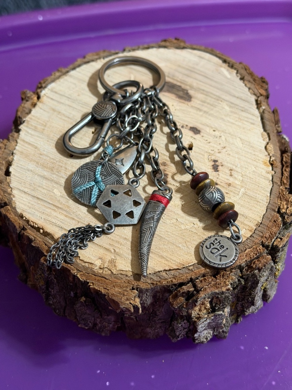 The Sak Boho Silver Multi-Charm Keychain Bag Tag Fob - Picture 4 of 5